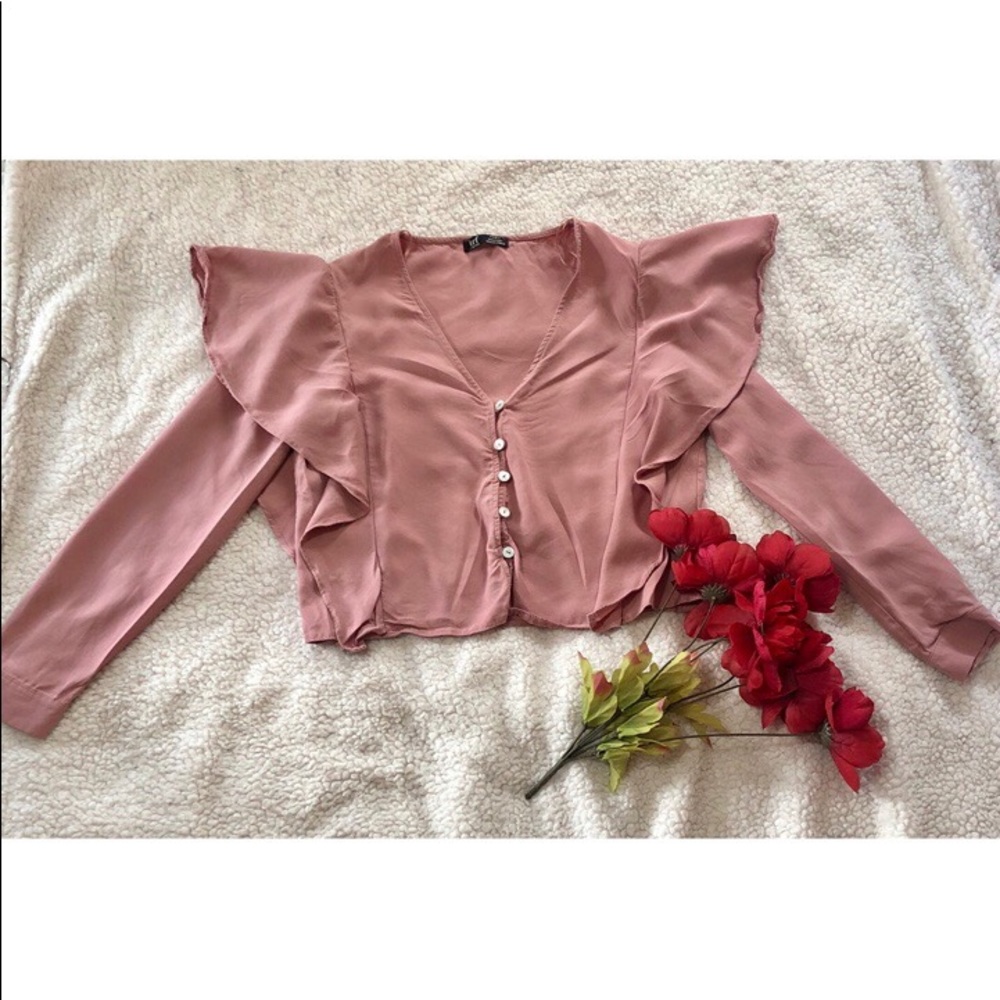 Zara Light Pink Ruffle Sleeve Top 💕
